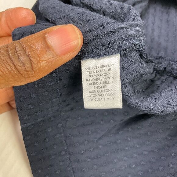 LOFT Womens Babydoll Blouse Blue Flared Long Sleeve Shirt Swiss Dot Top M Medium - Picture 9 of 11